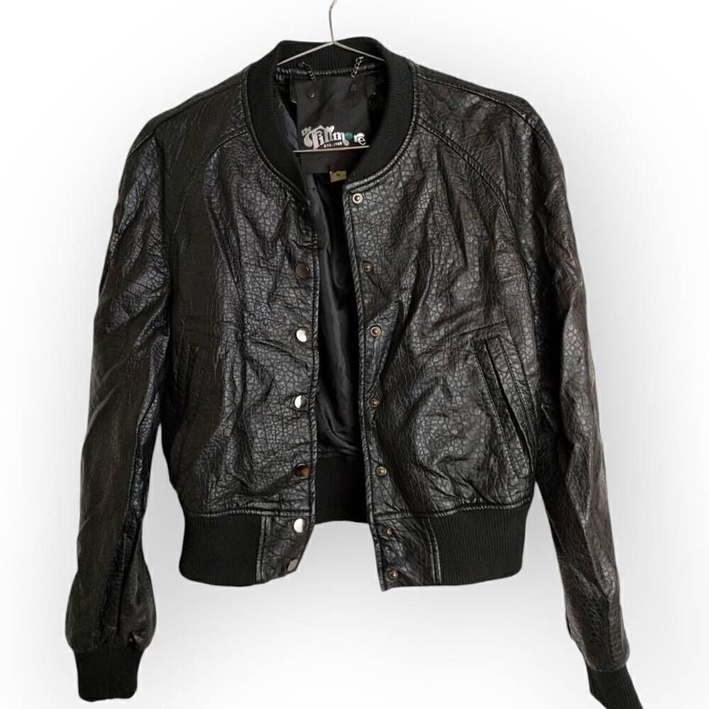 Fillmore Womens Jacket Sz Small Faux Black Leather Moto Zip Front Gorpcore Grung